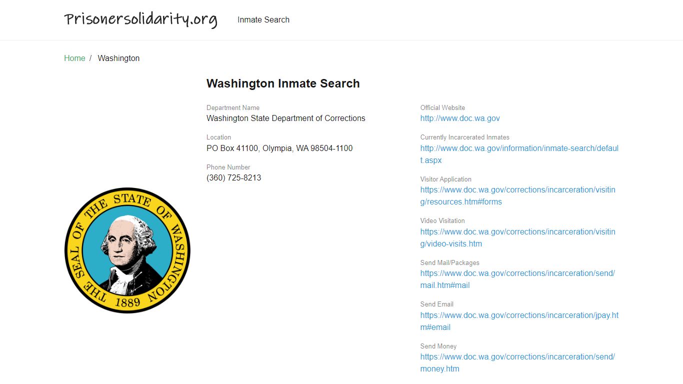 Washington Inmate Search – Washington State Department of ...